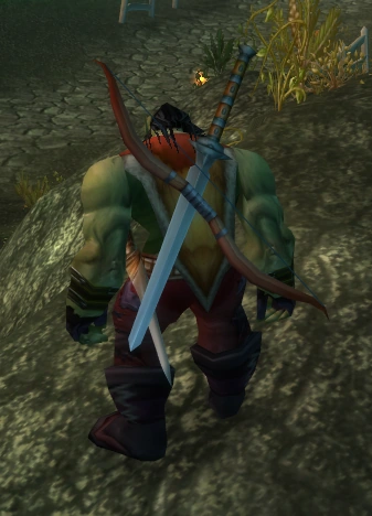 Weapons displayed on a character's back